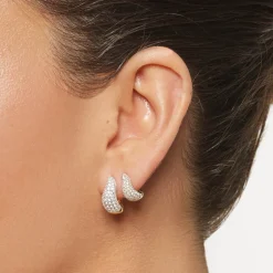 Online Mini White Topaz Pave Wave Dome Huggies in Gold Natural Gemstones | 18k Fine Gold Plated