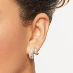 Online Mini White Topaz Pave Wave Dome Huggies in Gold Natural Gemstones | 18k Fine Gold Plated