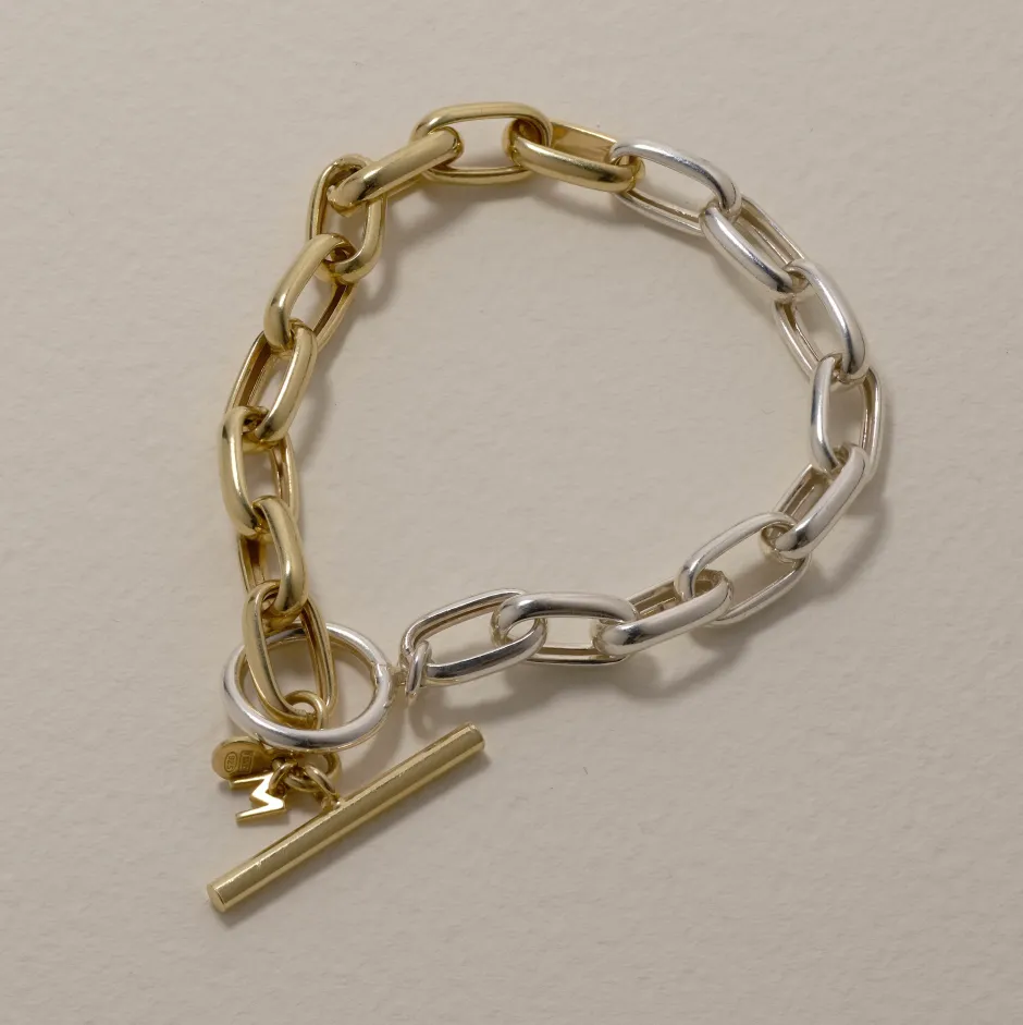 Clearance Mixed Metal Fob Paperclip Bracelet in Gold Bracelets & Bangles | Bracelets