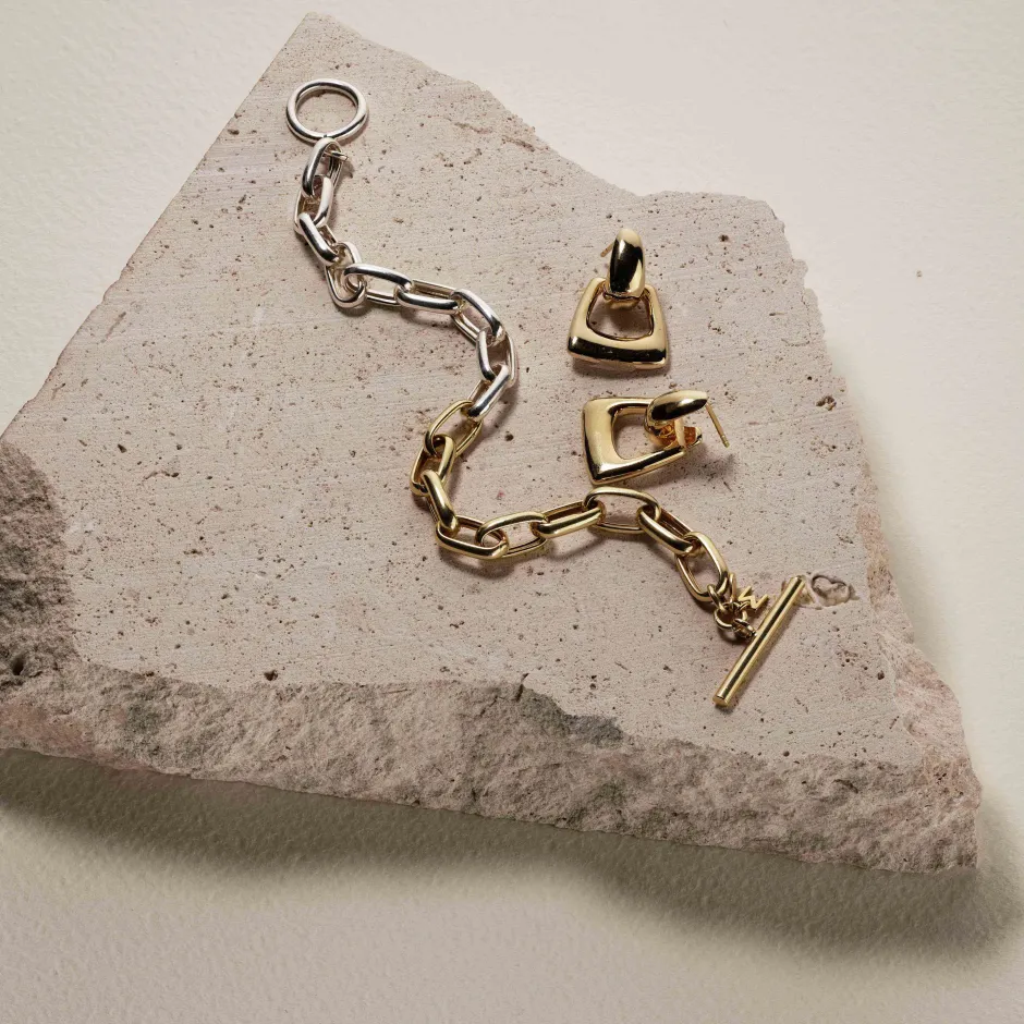 Clearance Mixed Metal Fob Paperclip Bracelet in Gold Bracelets & Bangles | Bracelets
