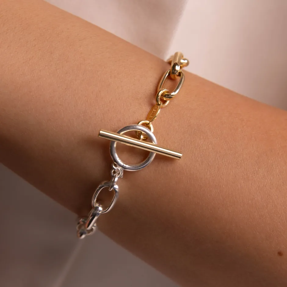 Clearance Mixed Metal Fob Paperclip Bracelet in Gold Bracelets & Bangles | Bracelets