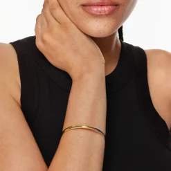 Clearance Mixed Metal Polished Plain Bangle in Gold 18k Fine Gold Plated | Bracelets & Bangles
