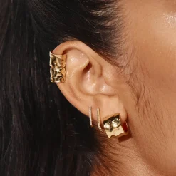Discount Organic Hammered Ear Cuff in Gold 18k Fine Gold Plated | Earrings