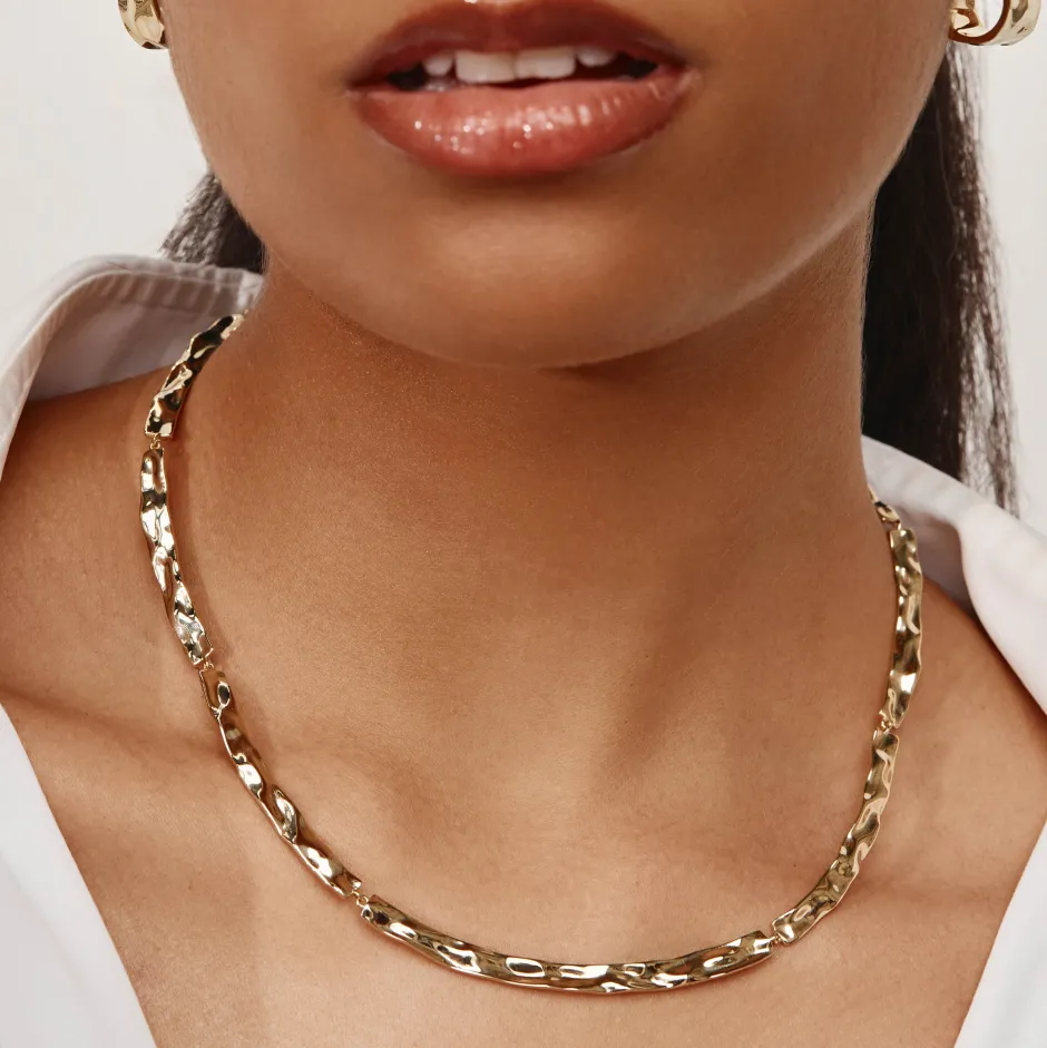 Best Organic Hammered Plate Necklace in Gold 18k Fine Gold Plated | Necklaces & Pendants