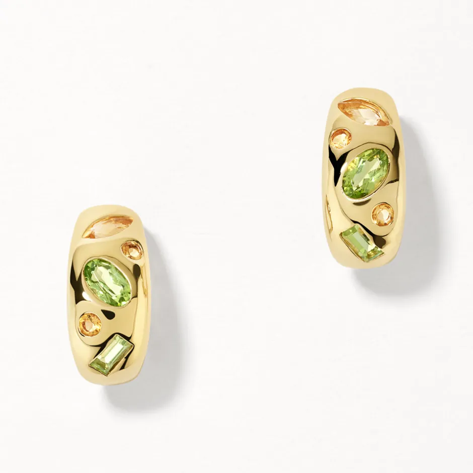 Sale Peridot Multi Gemstone Curve Huggies in Gold Gifts For Her | Birthstone Jewellery