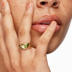 Hot Peridot Multi Gemstone Curve Gypsy Ring in Gold Gifts For Her | Birthstone Jewellery