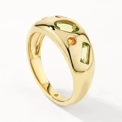 Hot Peridot Multi Gemstone Curve Gypsy Ring in Gold Gifts For Her | Birthstone Jewellery