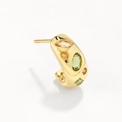 Sale Peridot Multi Gemstone Curve Huggies in Gold Gifts For Her | Birthstone Jewellery
