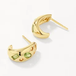 Sale Peridot Multi Gemstone Curve Huggies in Gold Gifts For Her | Birthstone Jewellery