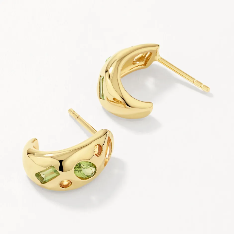 Sale Peridot Multi Gemstone Curve Huggies in Gold Gifts For Her | Birthstone Jewellery