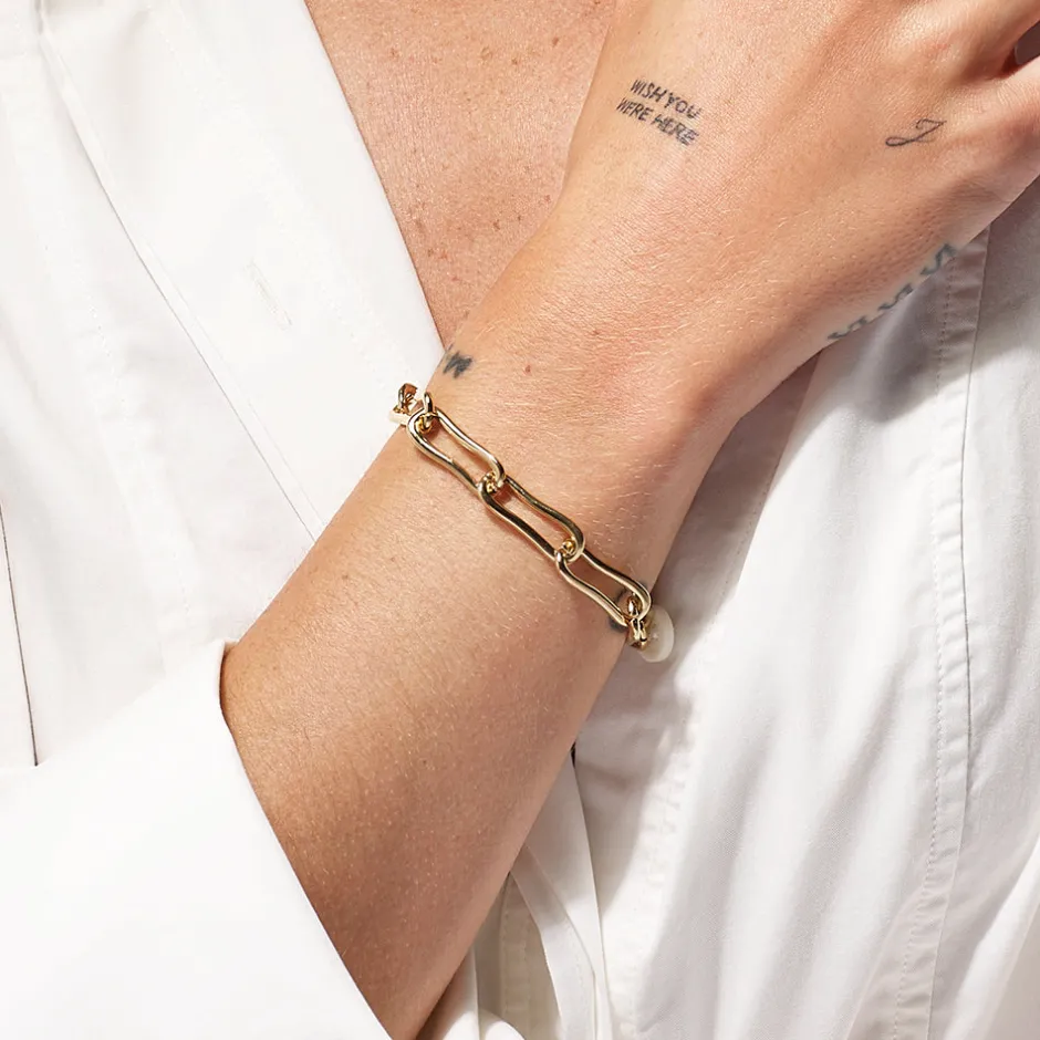 Discount Pinched Paperclip Chain Bracelet in Gold 18k Fine Gold Plated | Bracelets & Bangles