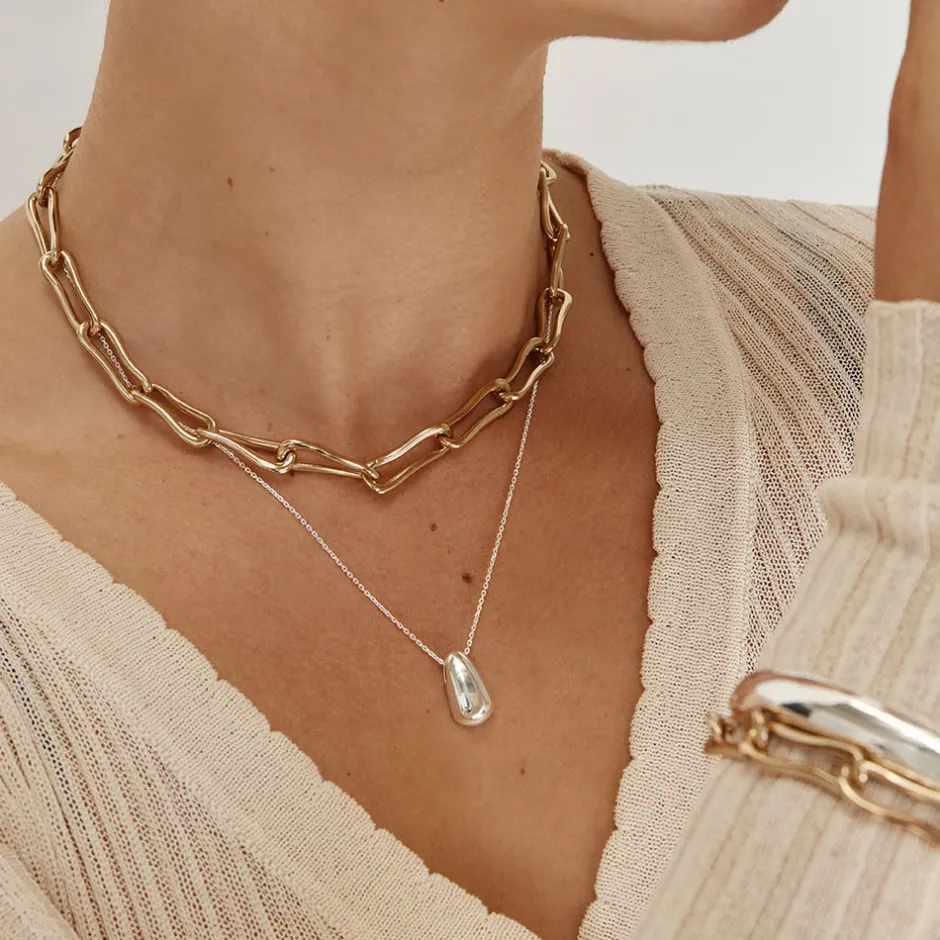 Sale Pinched Paperclip Chain Necklace in Gold 18k Fine Gold Plated | Necklaces & Pendants