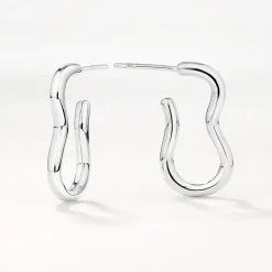 Fashion Pinched Paperclip Hoop Stud Earrings in Silver 925 Sterling Silver | Earrings
