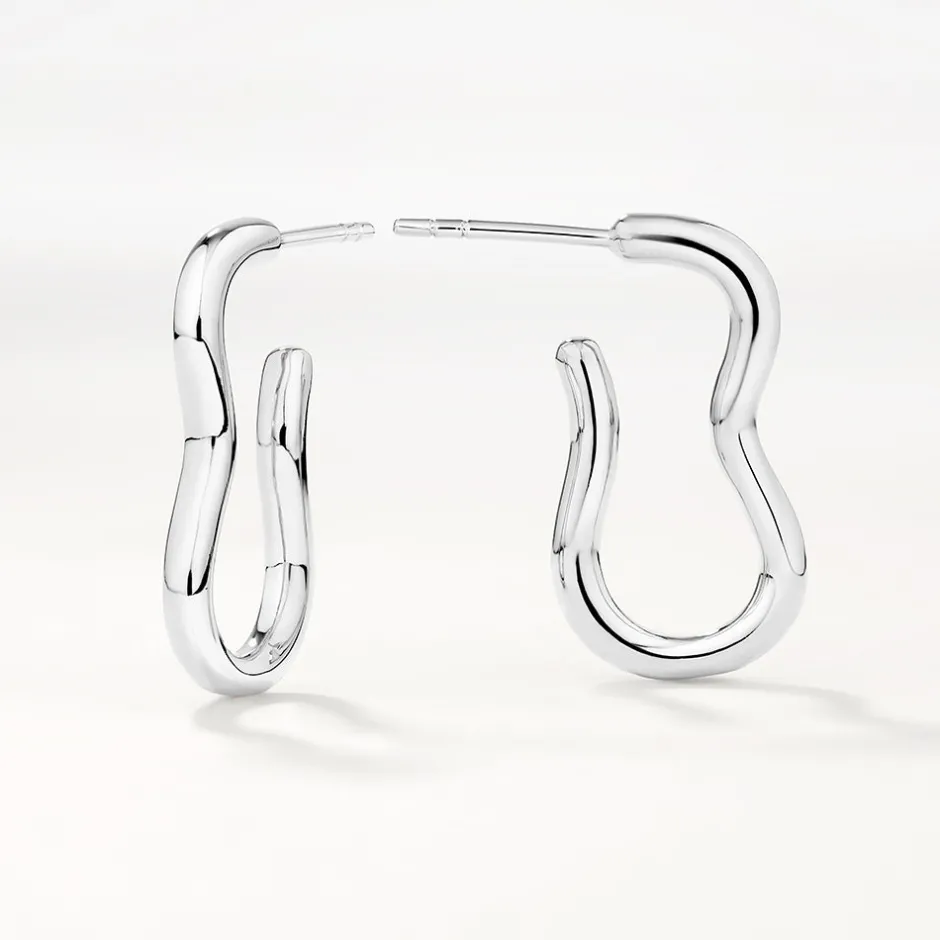 Fashion Pinched Paperclip Hoop Stud Earrings in Silver 925 Sterling Silver | Earrings