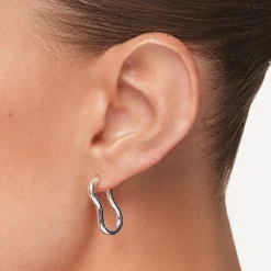 Fashion Pinched Paperclip Hoop Stud Earrings in Silver 925 Sterling Silver | Earrings