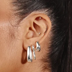 Fashion Pinched Paperclip Hoop Stud Earrings in Silver 925 Sterling Silver | Earrings