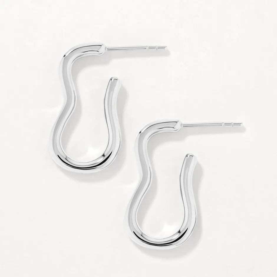 Fashion Pinched Paperclip Hoop Stud Earrings in Silver 925 Sterling Silver | Earrings