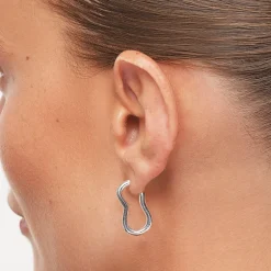 Fashion Pinched Paperclip Hoop Stud Earrings in Silver 925 Sterling Silver | Earrings