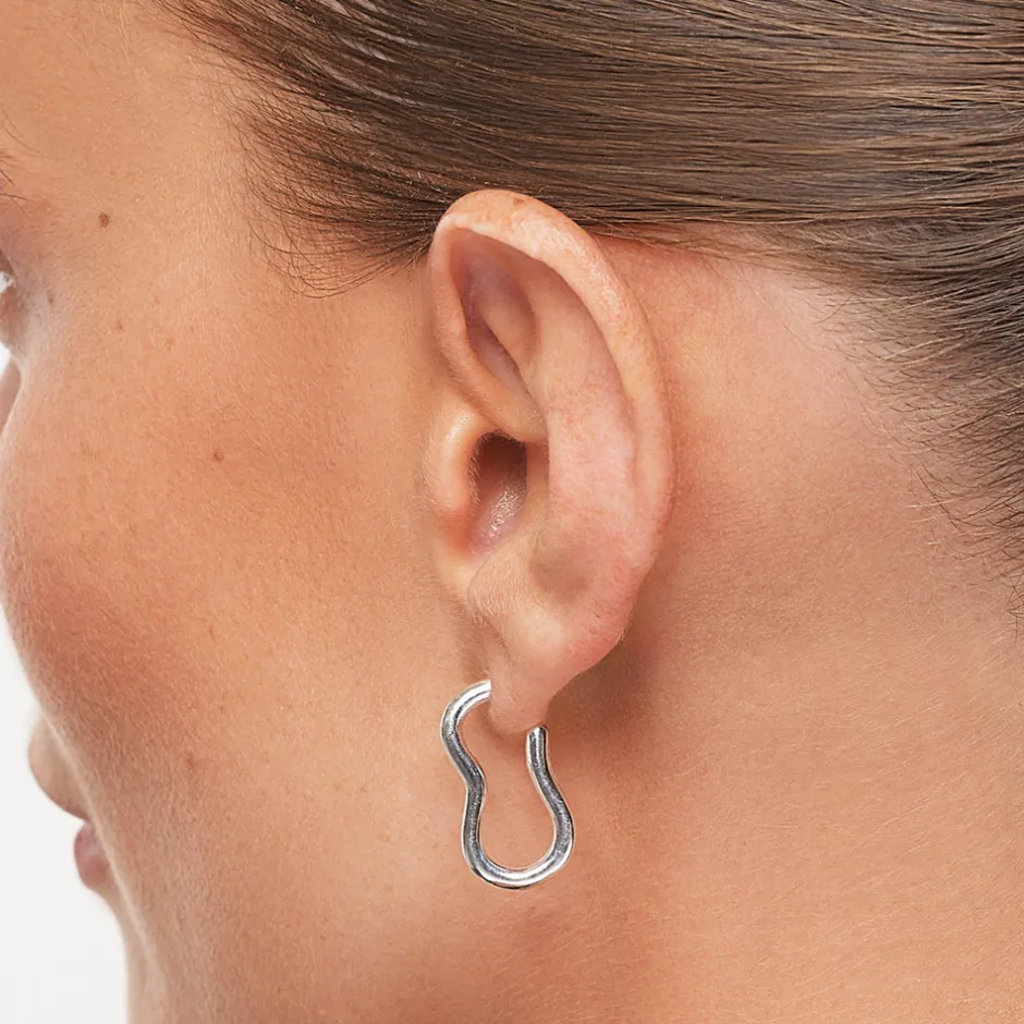 Fashion Pinched Paperclip Hoop Stud Earrings in Silver 925 Sterling Silver | Earrings