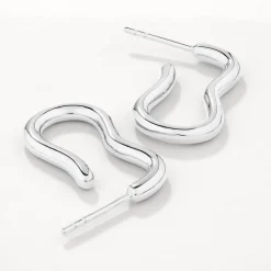 Fashion Pinched Paperclip Hoop Stud Earrings in Silver 925 Sterling Silver | Earrings