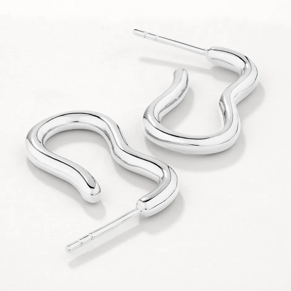 Fashion Pinched Paperclip Hoop Stud Earrings in Silver 925 Sterling Silver | Earrings