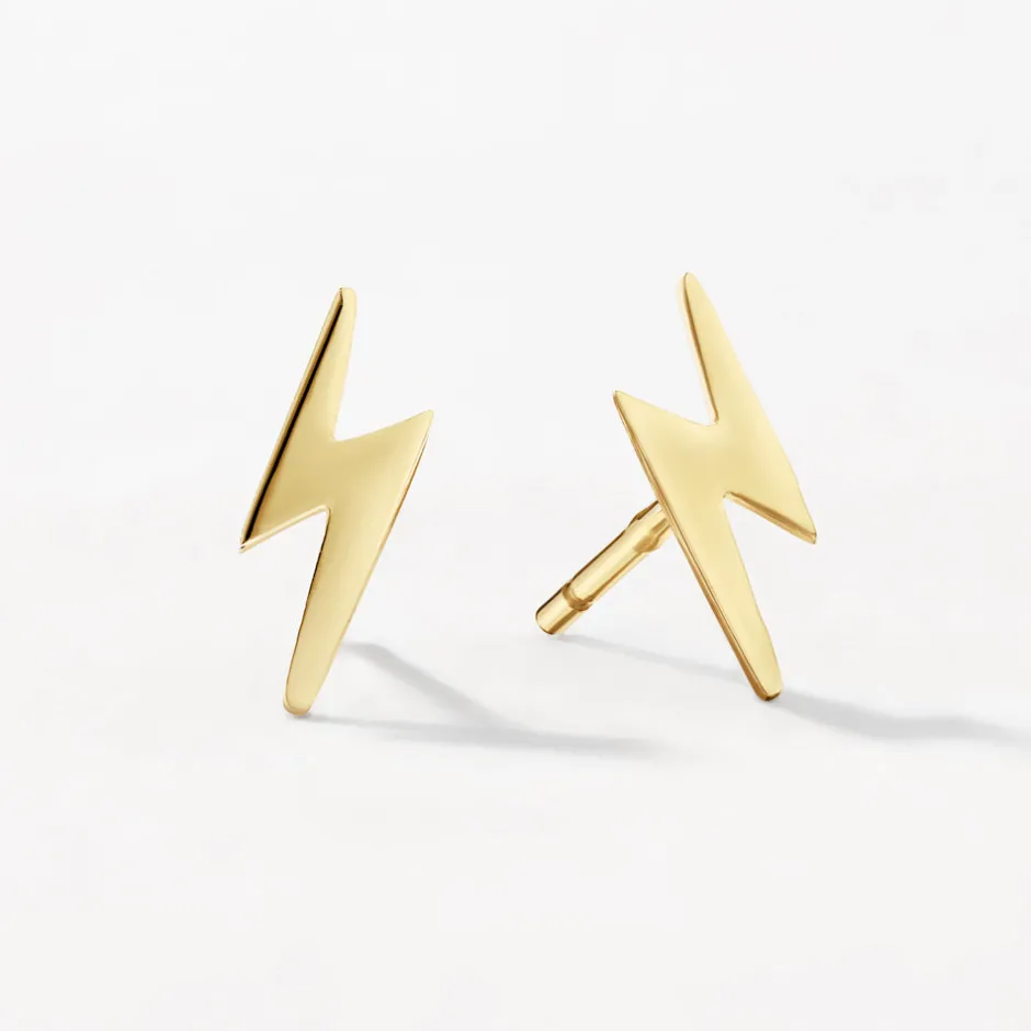 Clearance Plain Lightning Stud Earrings in 10k Gold Under $150 | Earrings