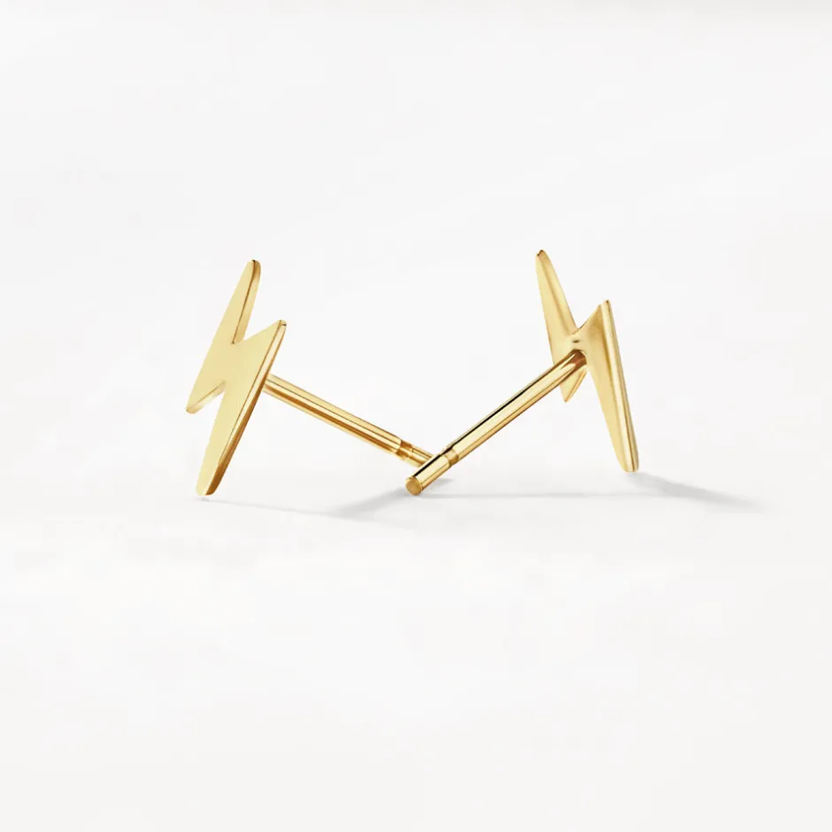 Clearance Plain Lightning Stud Earrings in 10k Gold Under $150 | Earrings