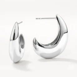 Best Puff Dome Hoop Stud Earrings in Silver Under $150 | 925 Sterling Silver