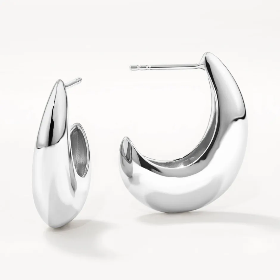 Best Puff Dome Hoop Stud Earrings in Silver Under $150 | 925 Sterling Silver