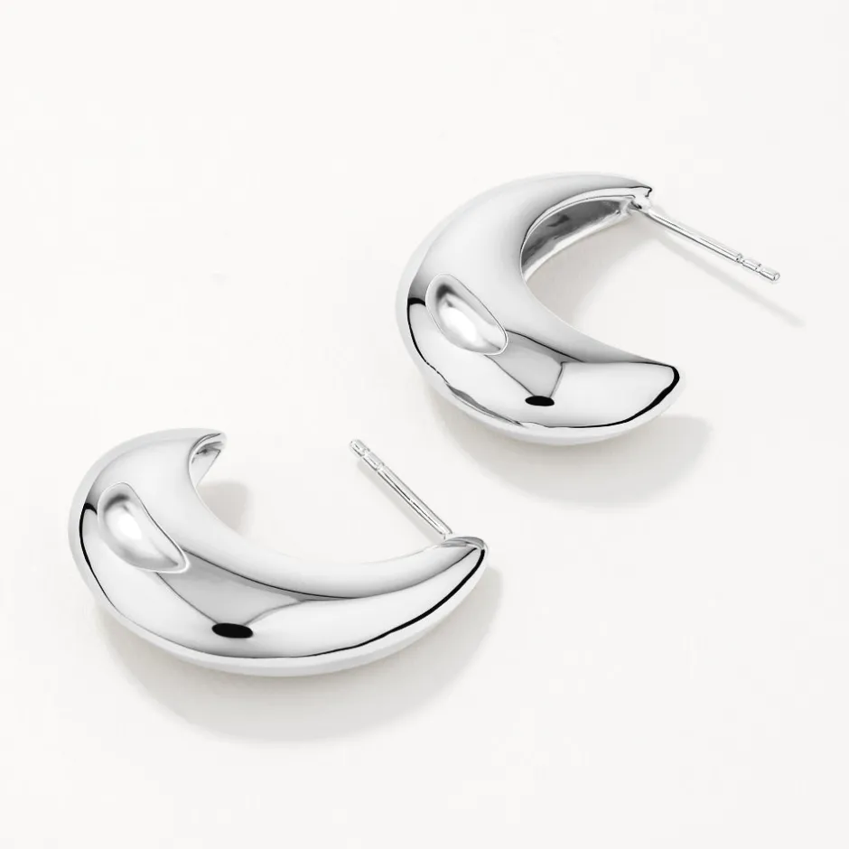 Best Puff Dome Hoop Stud Earrings in Silver Under $150 | 925 Sterling Silver