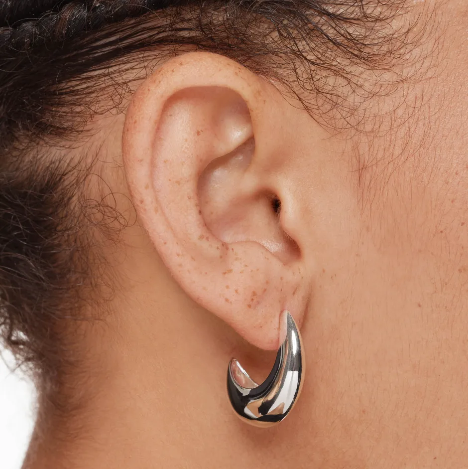 Best Puff Dome Hoop Stud Earrings in Silver Under $150 | 925 Sterling Silver