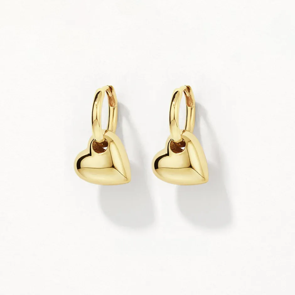 Sale Puff Heart Drop Huggie Earrings in Gold Symbolic Jewellery | 18k Fine Gold Plated