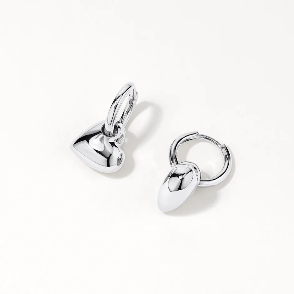 Sale Puff Heart Drop Huggie Earrings in Silver Symbolic Jewellery | 925 Sterling Silver