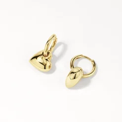 Sale Puff Heart Drop Huggie Earrings in Gold Symbolic Jewellery | 18k Fine Gold Plated