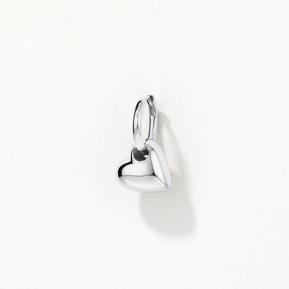 Sale Puff Heart Drop Huggie Earrings in Silver Symbolic Jewellery | 925 Sterling Silver