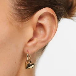 Sale Puff Heart Drop Huggie Earrings in Gold Symbolic Jewellery | 18k Fine Gold Plated