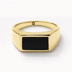 Online Rectangle Black Onyx Unisex Pinky Ring in Gold Natural Gemstones | 18k Fine Gold Plated