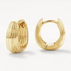 Online Ribbed Dome Huggie Earrings in Gold Under $150 | 18k Fine Gold Plated