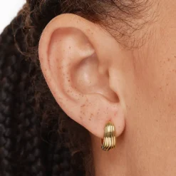 Online Ribbed Dome Huggie Earrings in Gold Under $150 | 18k Fine Gold Plated