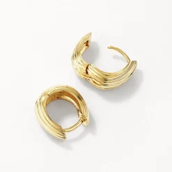 Online Ribbed Dome Huggie Earrings in Gold Under $150 | 18k Fine Gold Plated