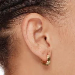 Online Ribbed Dome Huggie Earrings in Gold Under $150 | 18k Fine Gold Plated