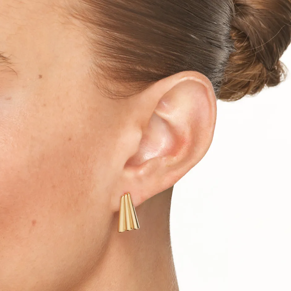Discount Ribbed Fan Stud Earrings in Gold 18k Fine Gold Plated | Earrings