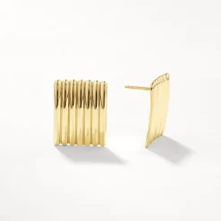 Sale Ribbed Square Stud Earrings in Gold 18k Fine Gold Plated | Earrings