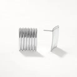 Outlet Ribbed Square Stud Earrings in Silver 925 Sterling Silver | Earrings