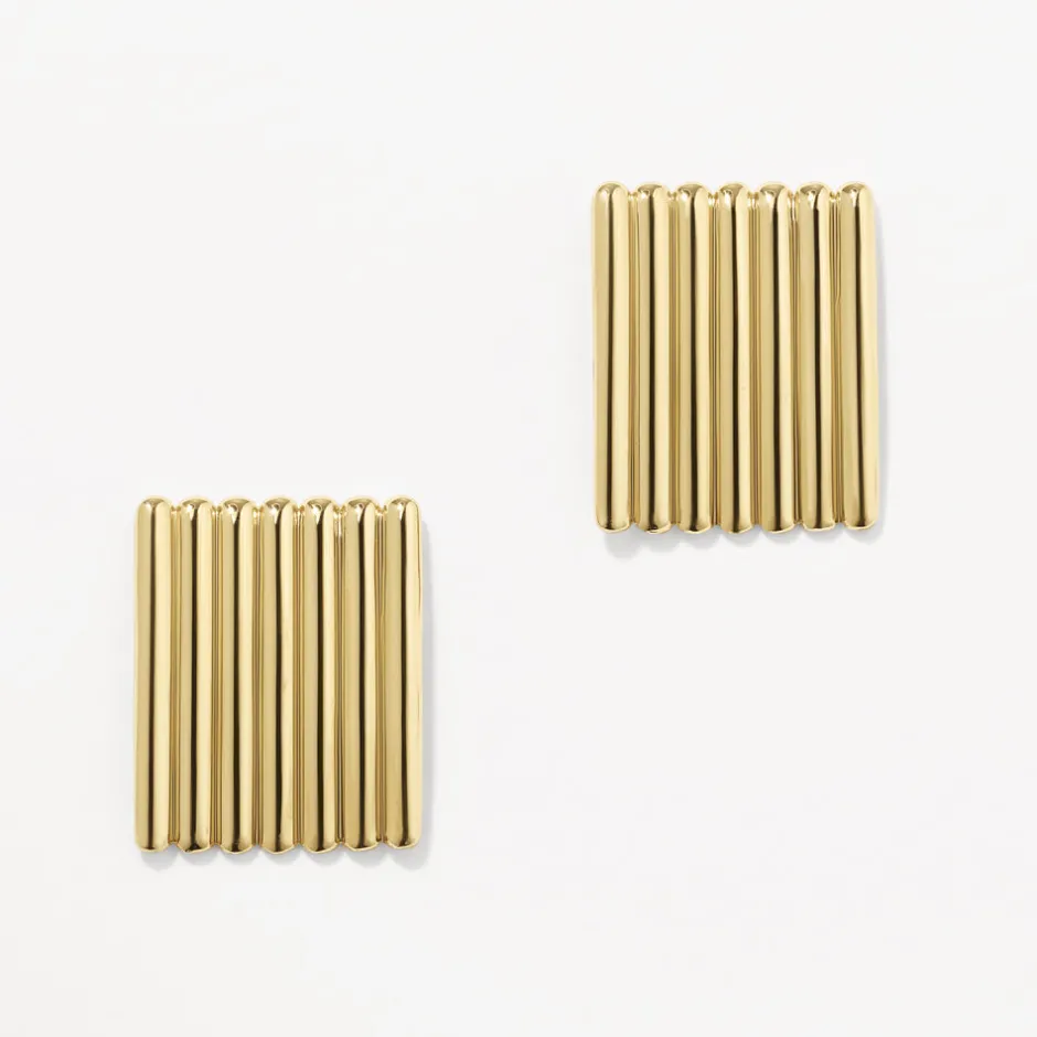 Sale Ribbed Square Stud Earrings in Gold 18k Fine Gold Plated | Earrings