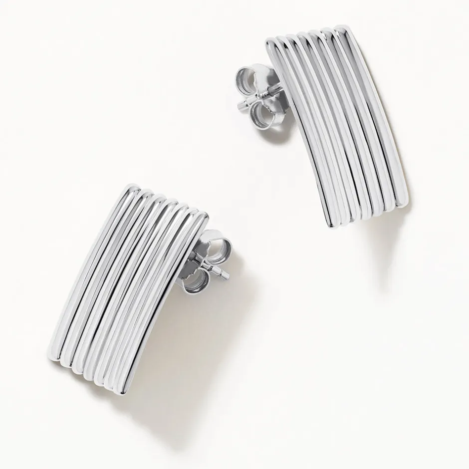 Outlet Ribbed Square Stud Earrings in Silver 925 Sterling Silver | Earrings