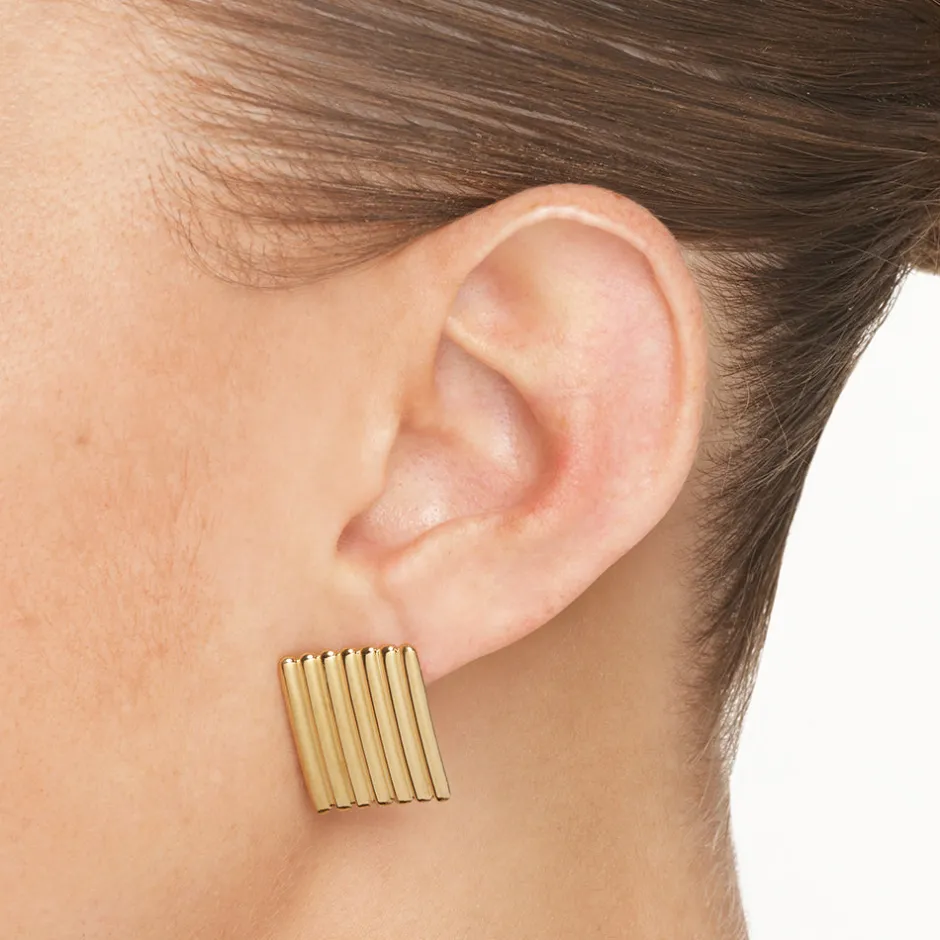 Sale Ribbed Square Stud Earrings in Gold 18k Fine Gold Plated | Earrings