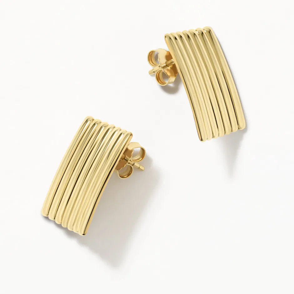 Sale Ribbed Square Stud Earrings in Gold 18k Fine Gold Plated | Earrings