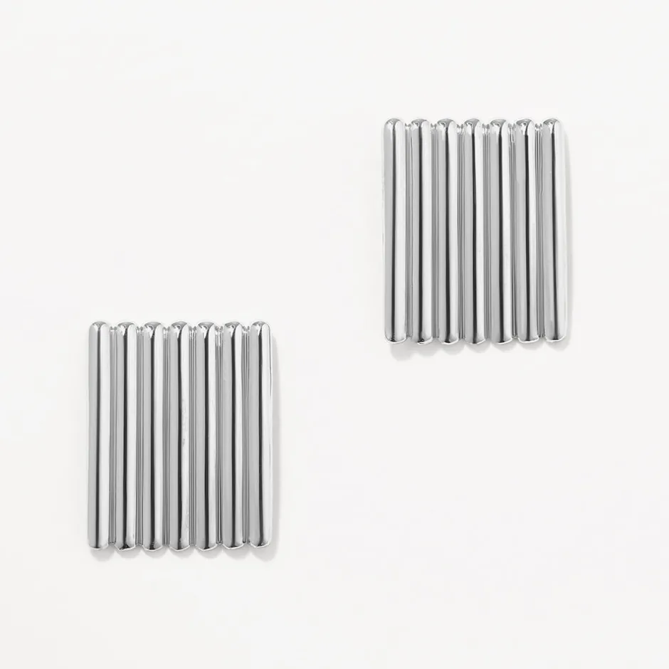 Outlet Ribbed Square Stud Earrings in Silver 925 Sterling Silver | Earrings