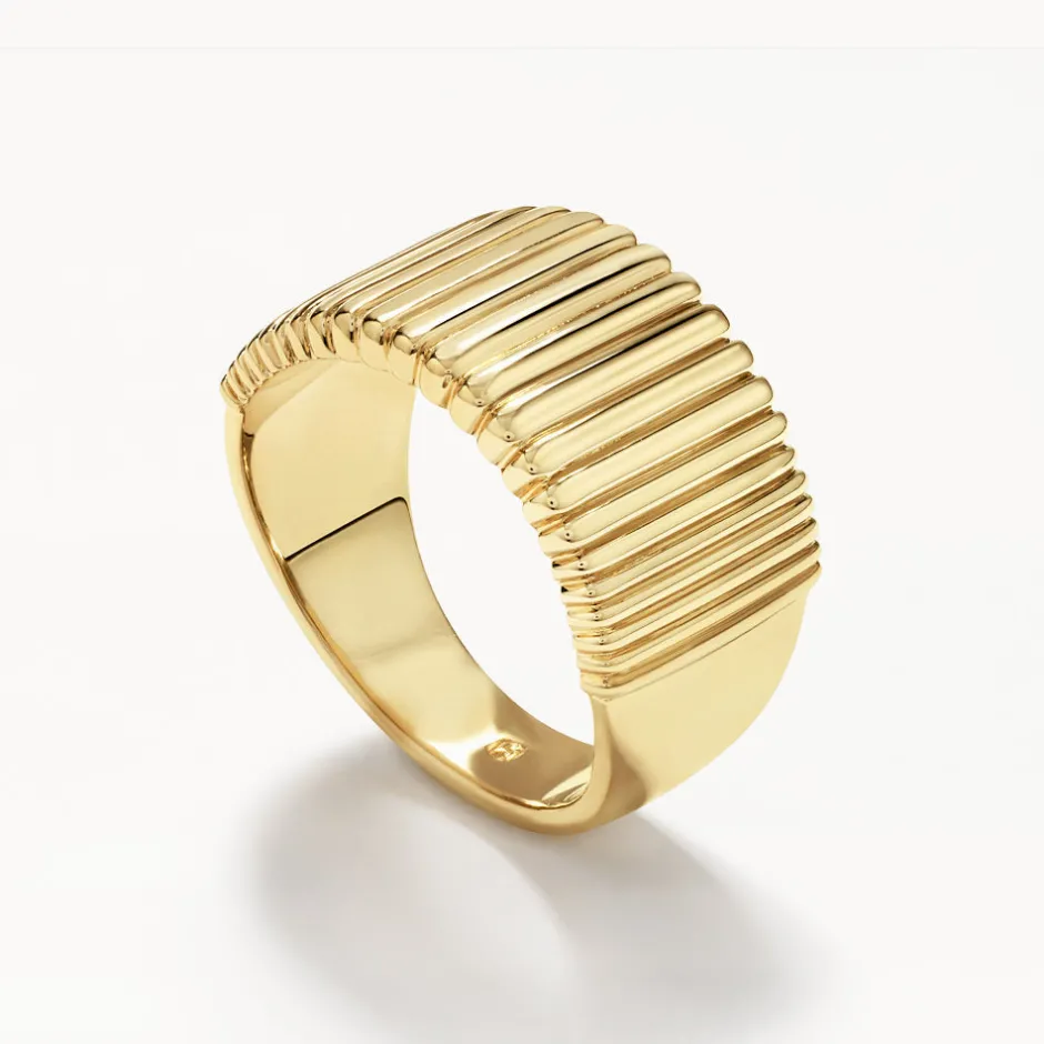 Best Ribbed Tapered Barrel Ring in Gold 18k Fine Gold Plated | Rings